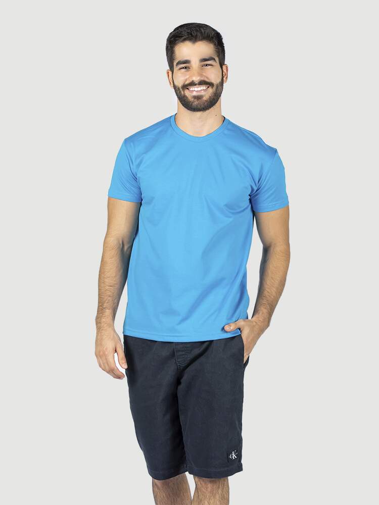 Camiseta algodão penteado AZUL TURQUESA