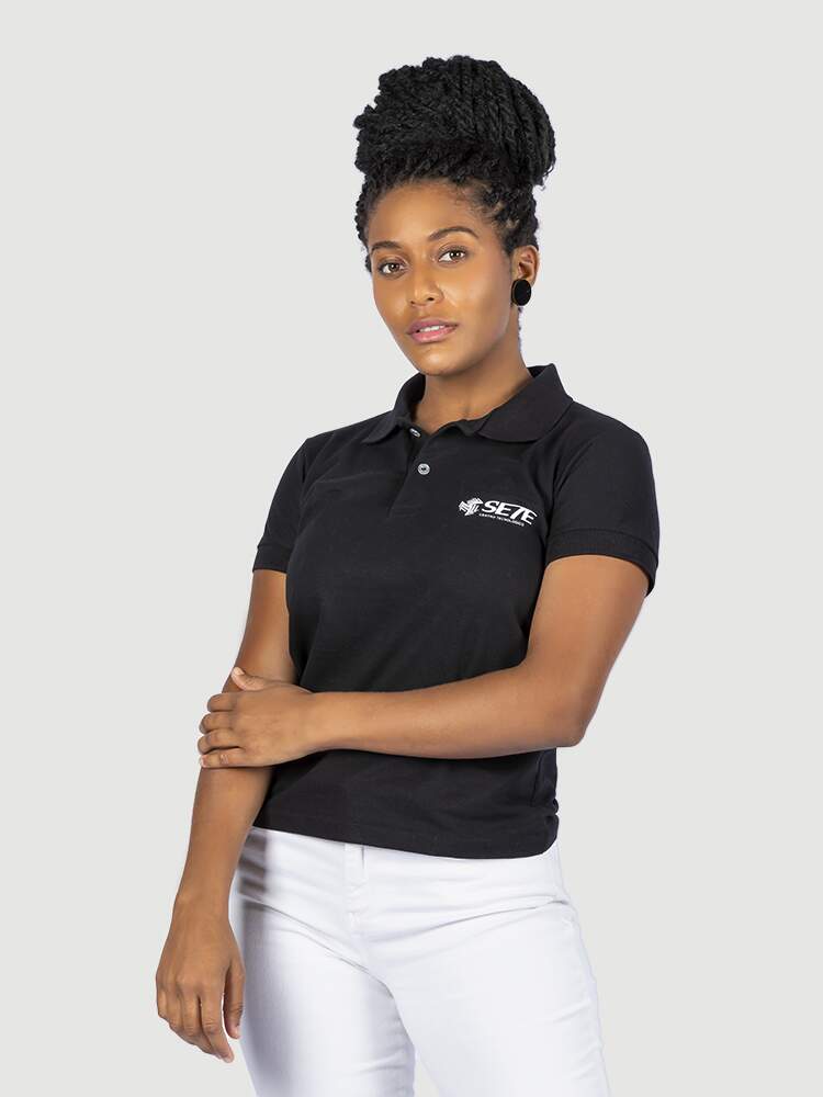 Camisa polo feminina personalizada impressão localizada