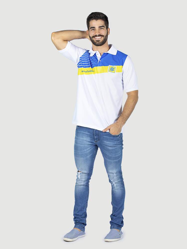 Camisa polo masculina personalizada impressão meia folha