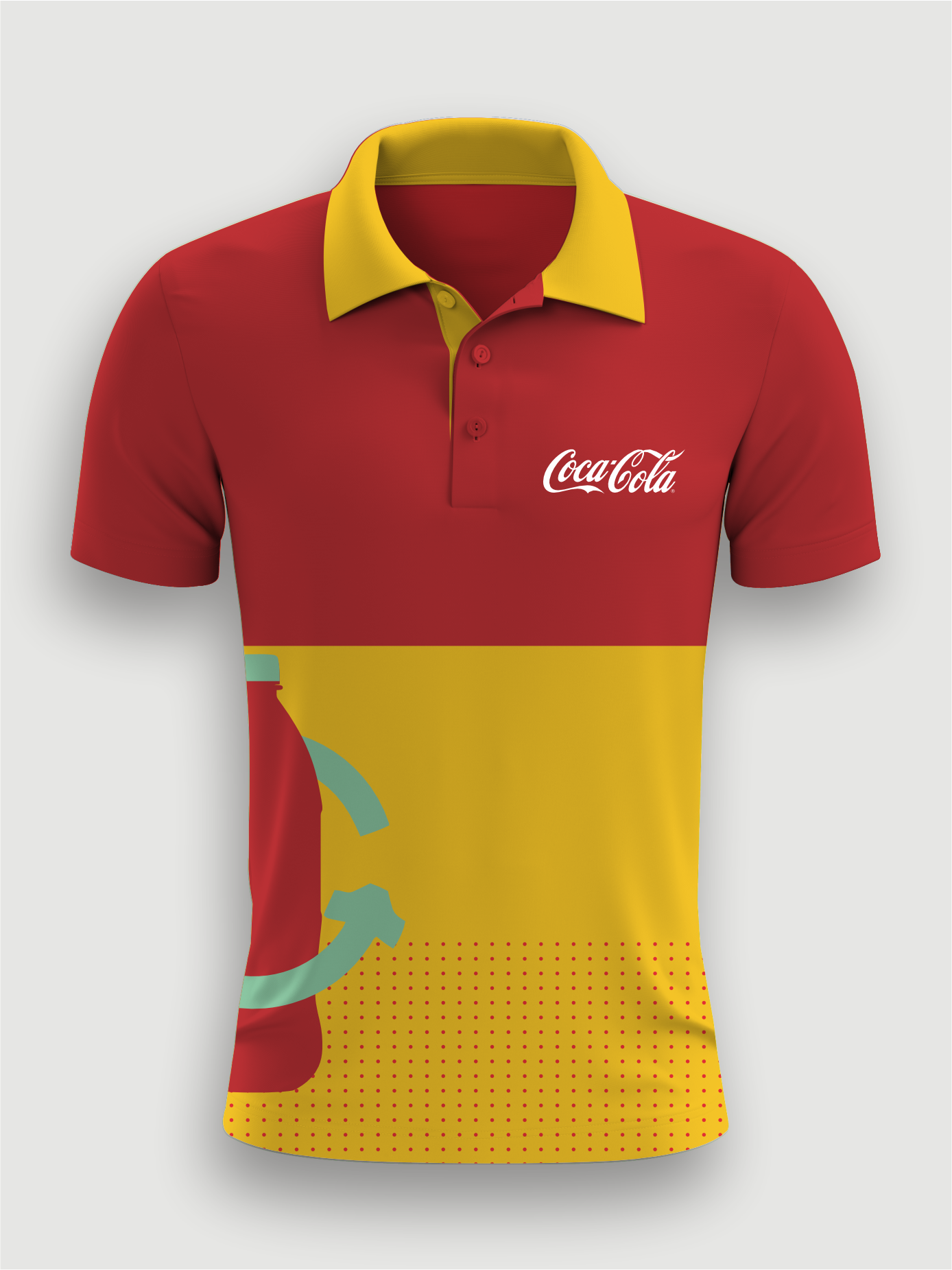 camisa-polo-impressao-localizada-frente-coca-cola Camisa polo em 2 cores, impressão peito, costa e laterais - MOD 08 - Imagem 1